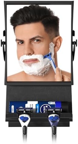 Shower Mirror Dual 1X3X Anti-Fog Rust-Proof Black
