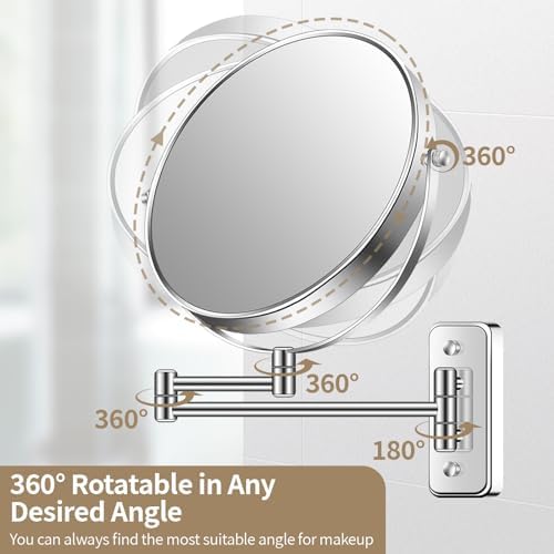8 Wall Mounted Magnifying Mirror for MakeUp Grooming in Chrom