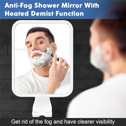Fandenoni Heated Shower Mirror - Anti-Fog Rechargeable LED Shaving Mirror