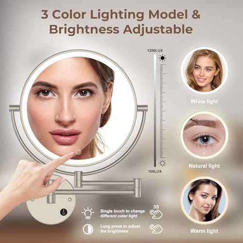 Wall-Mounted Makeup Mirror with LED Light for Bathrooms