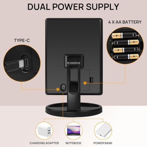 Compact Lighted Makeup Mirror with Dual Power Supply
