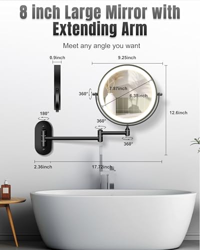 Wall-Mounted Makeup Mirror with 20X LED Lights 360 Rotation
