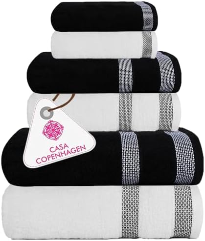 Soothing Solitaire Mix 6-Piece Egyptian Cotton Towels Set White Jet Black