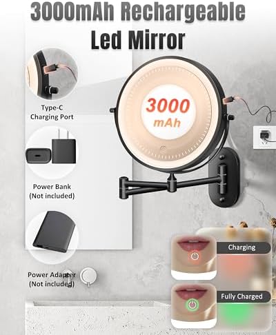 Wall-Mounted Makeup Mirror with 20X LED Lights 360 Rotation