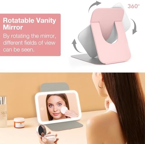 Kintion Travel Makeup Mirror Portable LED Lighted Vanity Mirror