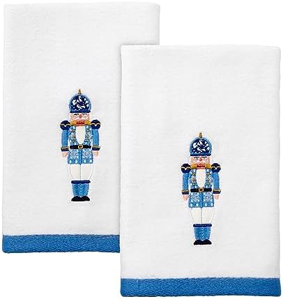 Fingertip Towels - Soft Absorbent Christmas Collection Nutcracker Trellis Set of 2