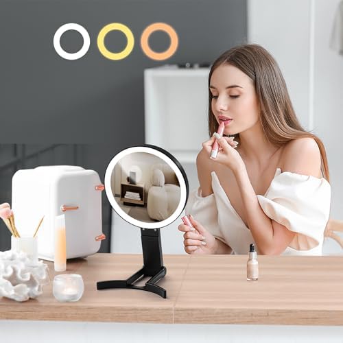 Foldable Dual-Light Makeup Mirror with 10X Magnification