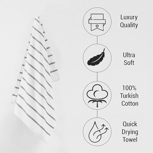 GT Globaltex Luxury 100 Turkish Cotton Stripped Beach Towel Set 32x64 Grey