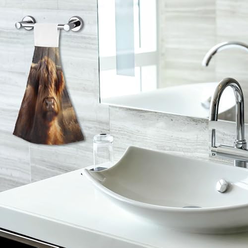 Highland Cow Brown Kitchen Hand Towels