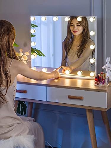 LUXFURNI Hollywood Vanity Mirror with Lights 26x21 Inch 1