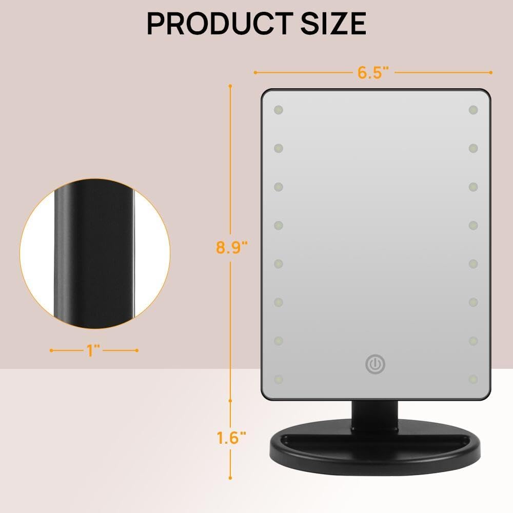 Compact Lighted Makeup Mirror with Dual Power Supply