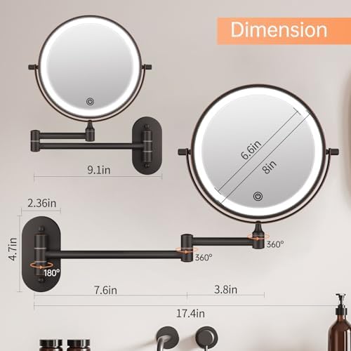 Rechargeable Wall-Mounted Lighted Makeup Vanity Mirror