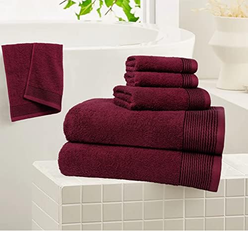 Burgundy 100 Cotton Ultra-Soft 6-Piece Bath Towel Set