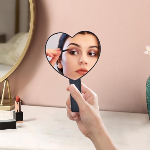 2-Piece Heart-Shaped Handheld Mirror with Handle for Women Girls