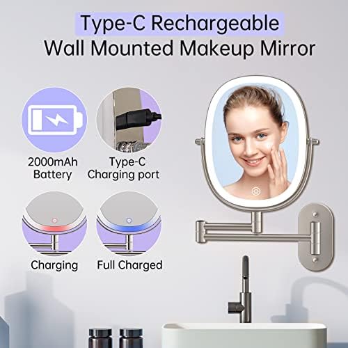 Stylish Wall-Mounted Double-Sided 1X7X Makeup Mirror with Rechargeable Lights