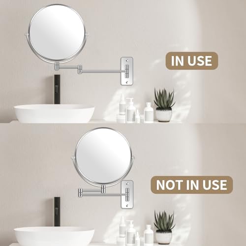8 Wall Mounted Magnifying Mirror for MakeUp Grooming in Chrom