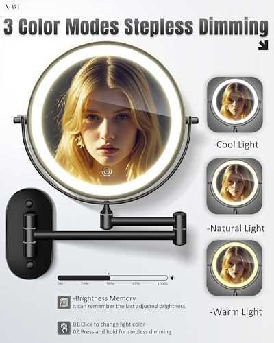 Wall-Mounted Makeup Mirror with 20X LED Lights 360 Rotation