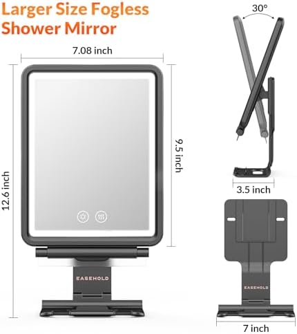 EASEHOLD Fogless Shaving Mirror with 5000mAh Rechargeable Led