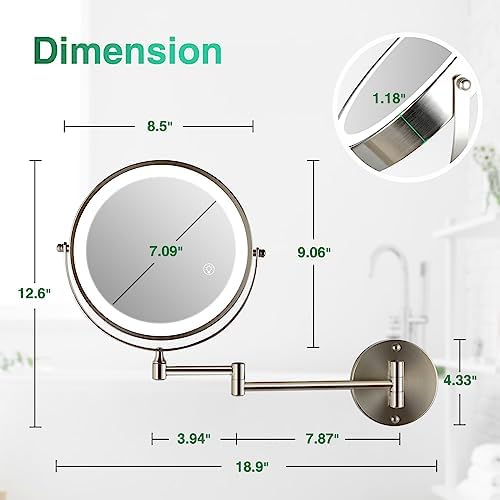 Rechargeable Wall Mounted Makeup Mirror with Lights Extension