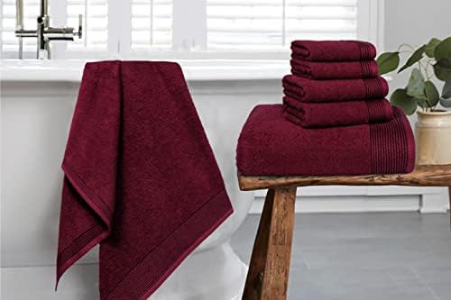 Burgundy 100 Cotton Ultra-Soft 6-Piece Bath Towel Set