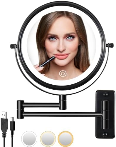 Rechargeable Wall-Mounted Makeup Mirror with 3_light Modes and Touch Control