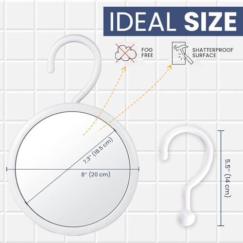 Mirrorvana Hanging Round Shower Shaving Mirror with 360 Swivel Hook Design