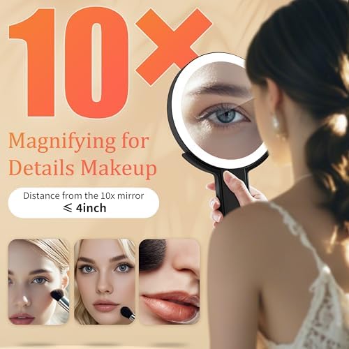 Foldable Dual-Light Makeup Mirror with 10X Magnification