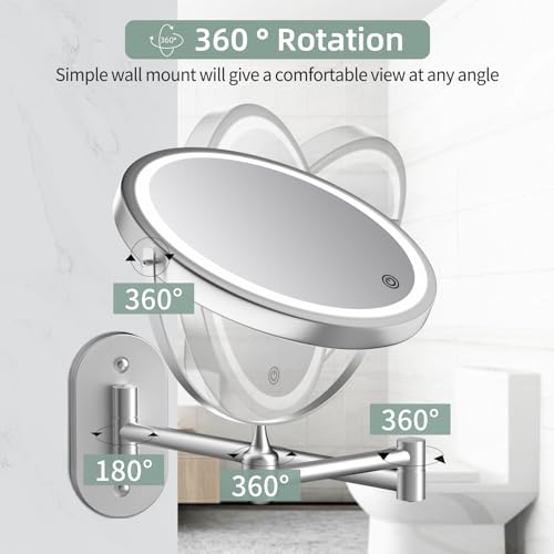 Rechargeable Wall-Mounted Bathroom Mirror with 1X10X