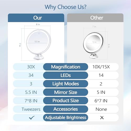 30x Magnifying Mirror with Light
