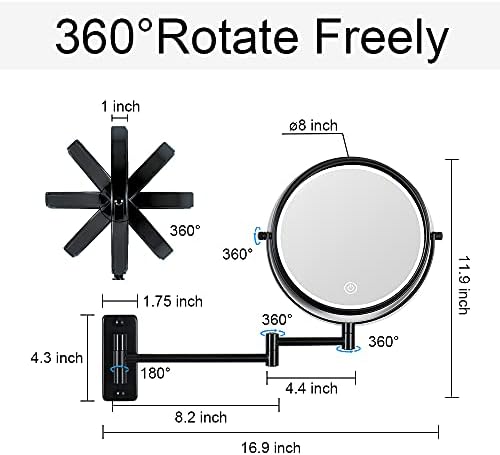 Rechargeable Wall-Mounted Makeup Mirror with 3_light Modes and Touch Control