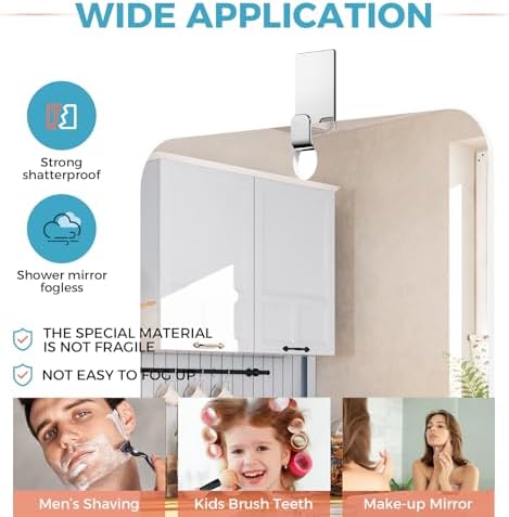 Fogless Shower Mirror with Adhesive Hooks