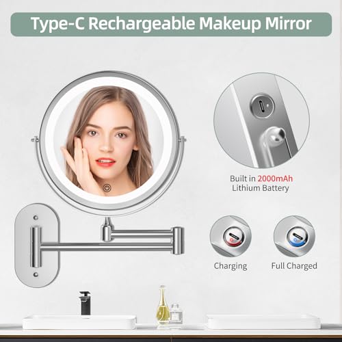 Rechargeable Wall-Mounted Bathroom Mirror with 1X10X