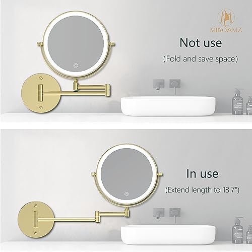 MIROAMZ 8 Wall-Mounted Lighted Makeup Vanity Mirror with 1X 10X Magnification