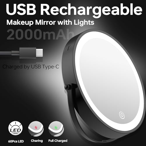 Rechargeable Wall-Mounted Makeup Mirror with 3_light Modes and Touch Control