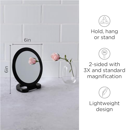 Diane Hand Mirror with Stand Double-Sided Magnification for Grooming Travel