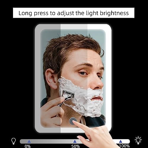 RRtide Heated Shower Mirror - No Fog LED Light Real Glass Rechargeable