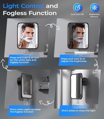 Gospire Heated Fogless Mirror with Light and Adjustable Brightness