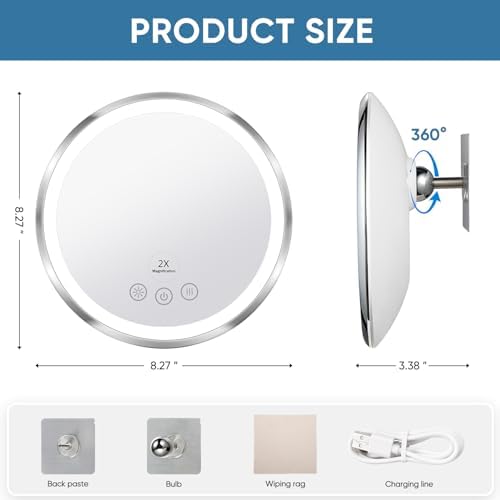 Heated Anti-Fog 2X Real Glass Walk-in Shower Mirror