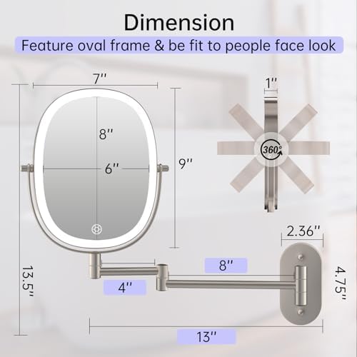 Stylish Wall-Mounted Double-Sided 1X7X Makeup Mirror with Rechargeable Lights