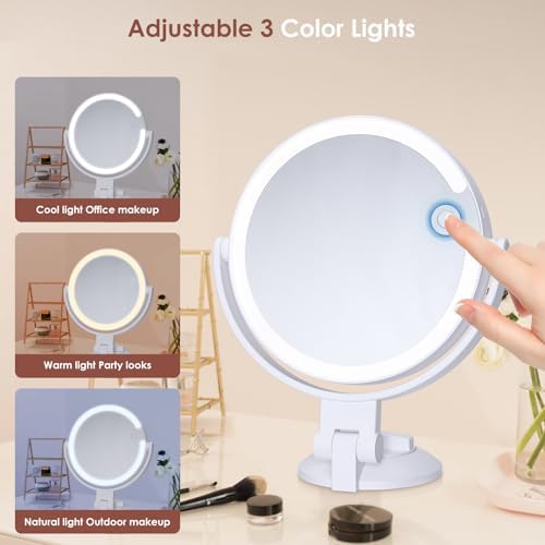10X Magnifying Mirror with LED Lights and Suction Mount for Grooming
