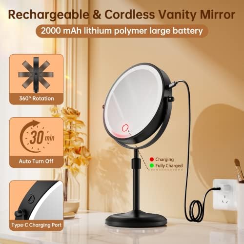 Lighted Makeup Mirror with 3 Lights Magnetic Base