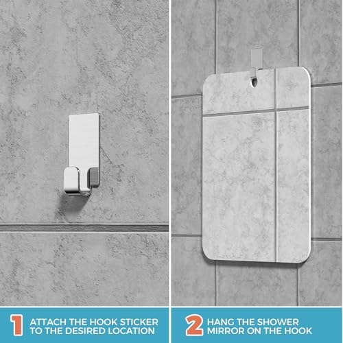 Fogless Shower Mirror with Adhesive Hooks