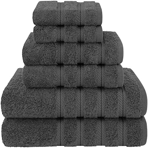 American Soft Linen Luxury 6 Piece towel set 100 Cotton Turkish Dark Gray