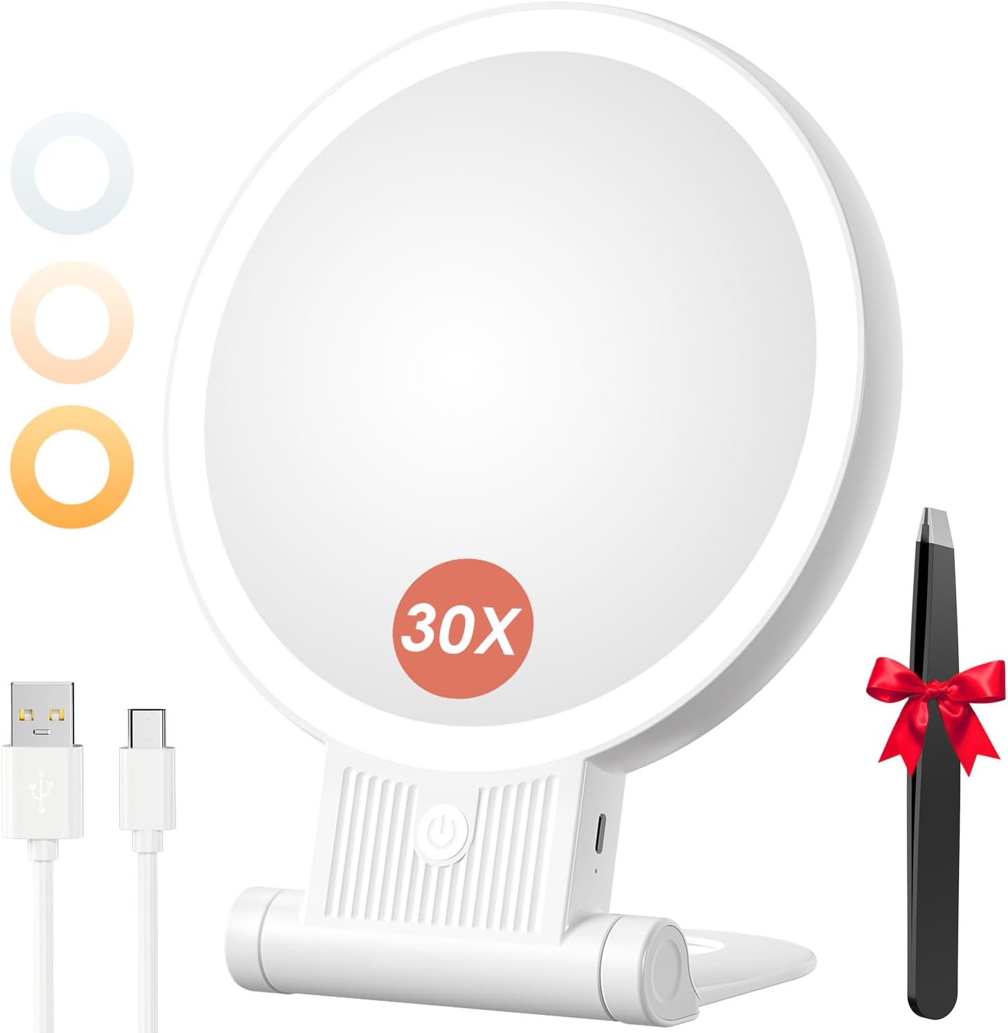 1X30X Magnifying Mirror with Light Double-Sided Portable auxmircom
