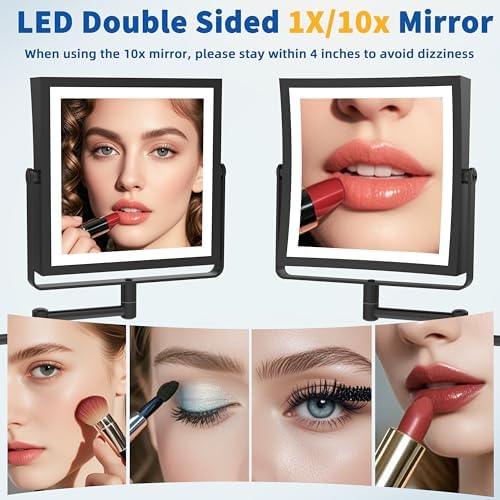 Ruacq Rechargeable Double-Sided Makeup Mirror with Lights