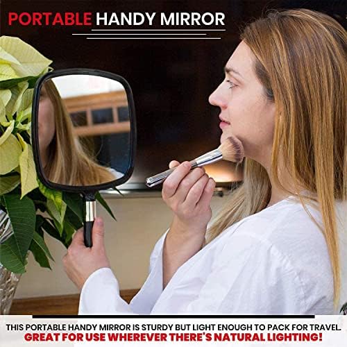 Professional Hand Mirror Large Comfortable Handle 9x13-inch Black