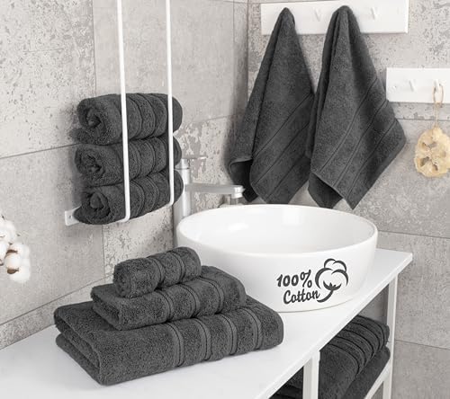 American Soft Linen Luxury 6 Piece towel set 100 Cotton Turkish Dark Gray