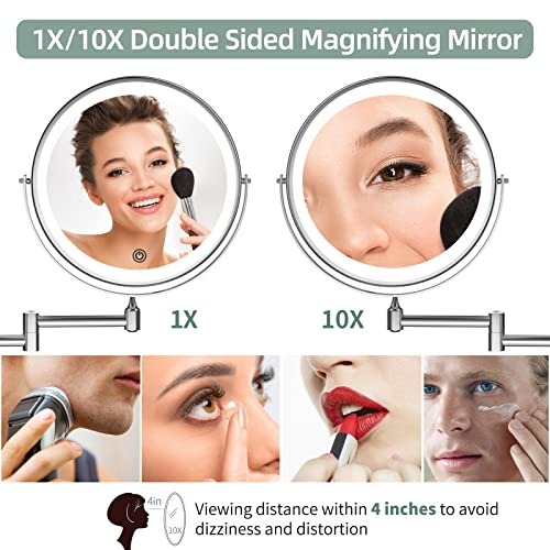 Rechargeable Wall-Mounted Bathroom Mirror with 1X10X