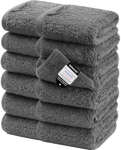 Premium 13x13 Cotton Grey Wash Cloths Set with Hanging Loops