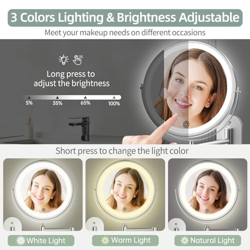 Rechargeable Wall-Mounted Bathroom Mirror with 1X10X